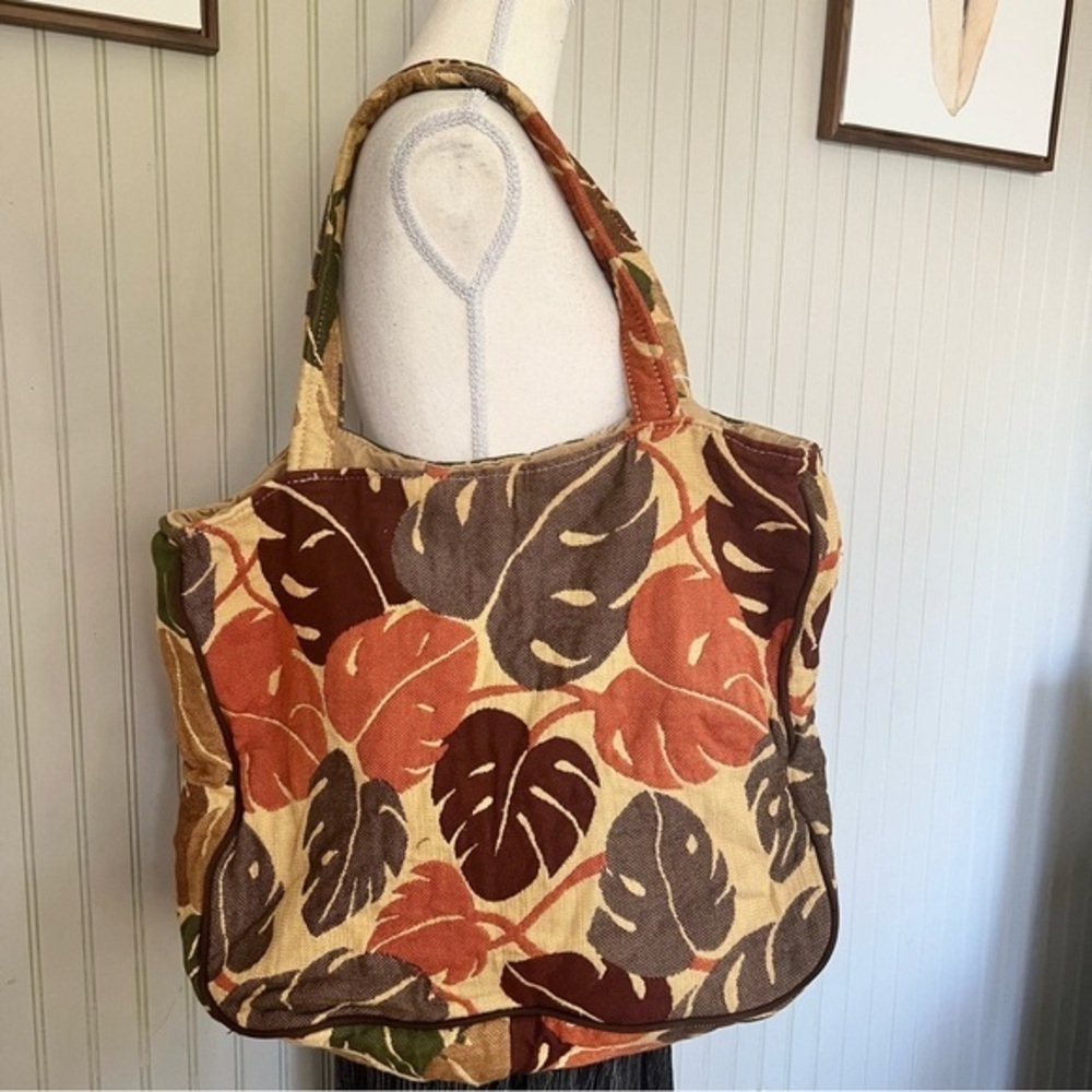 Tapestry Floral Leaves Fabric Large Reversible Tote Bag